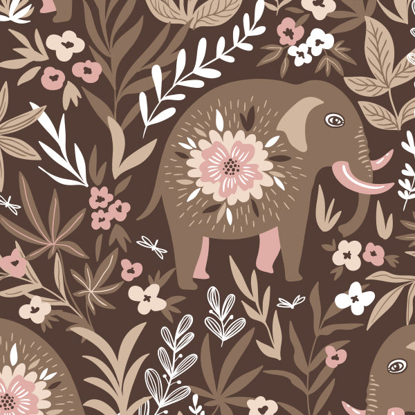 Elephant Floral Wallpaper